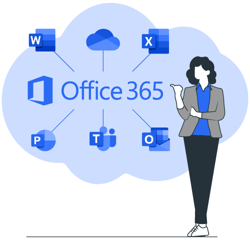 Person standing pointing to office 365 solutions in the Microsoft cloud